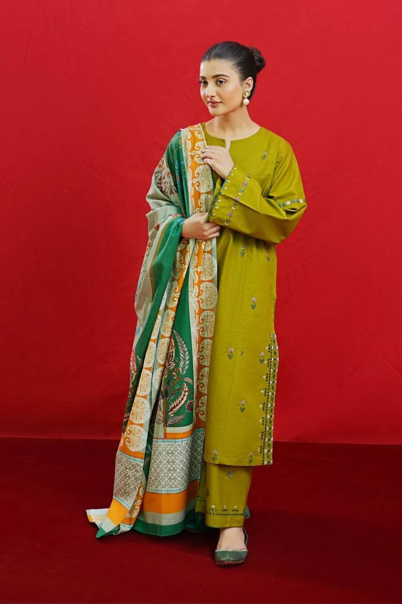 URGE - 3 PIECE EMBROIDRED DHANAK SUIT SV-1074