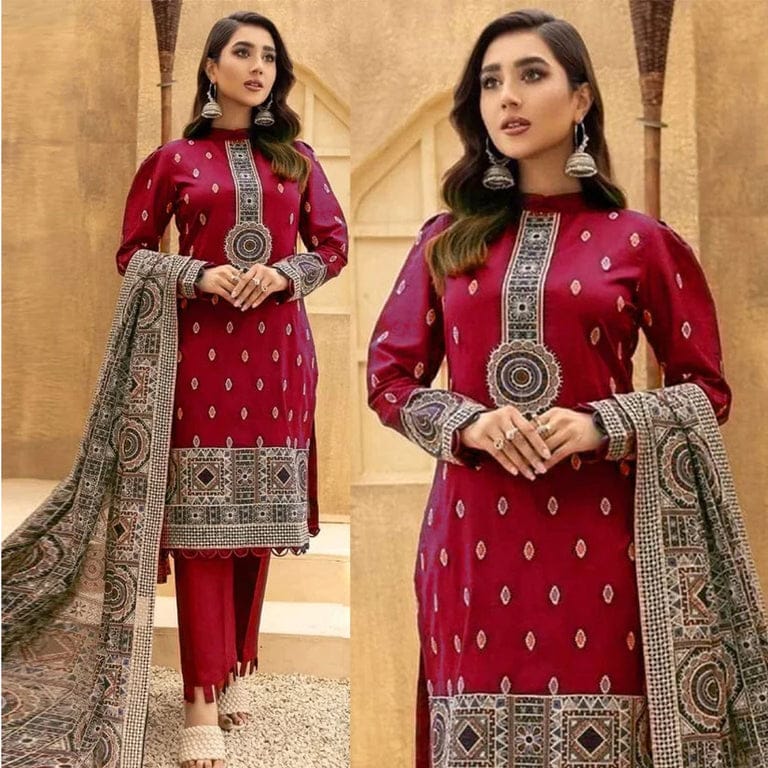 3 PIECE EMBROIDRED DHANAK SUIT SV-1025