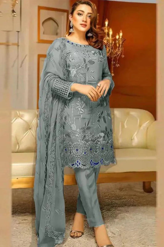 3 PIECE EMBROIDRED DHANAK SUIT SV-1054