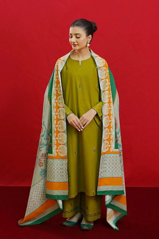 URGE - 3 PIECE EMBROIDRED DHANAK SUIT SV-1074