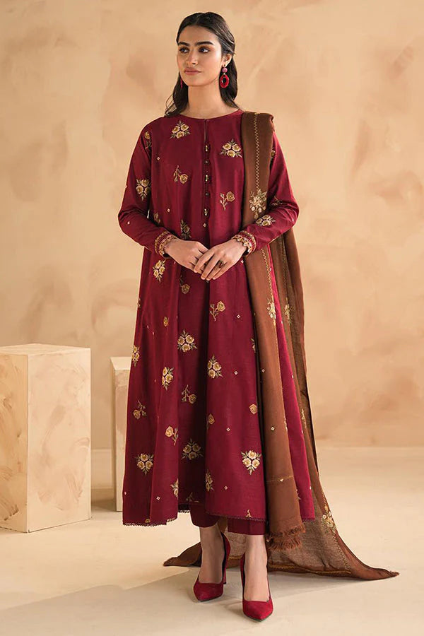 BAROQUE 3 PIECE EMBROIDRED DHANAK SUIT  SV-1059