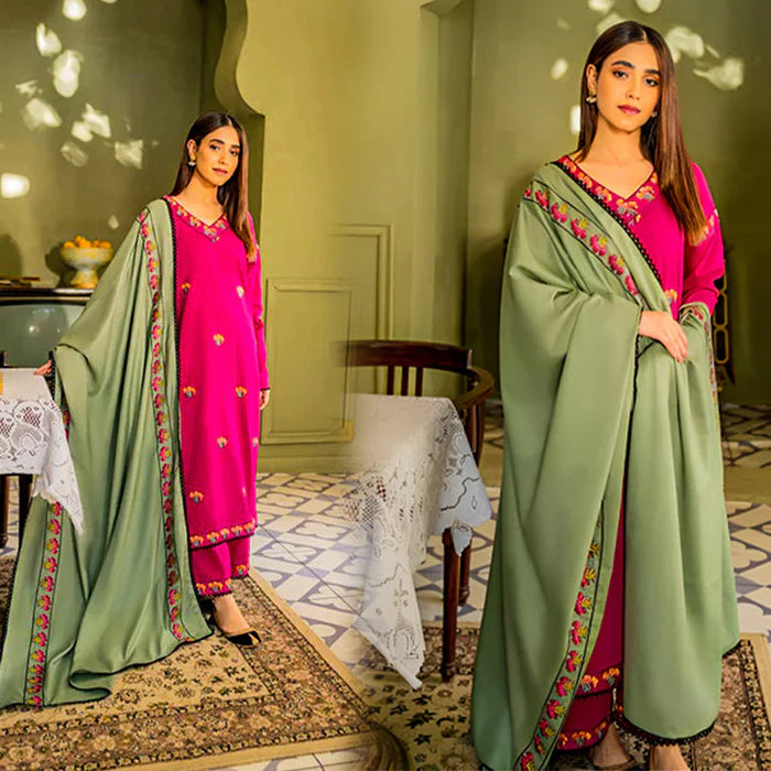 3 PIECE EMBROIDRED DHANAK SUIT  SV1006