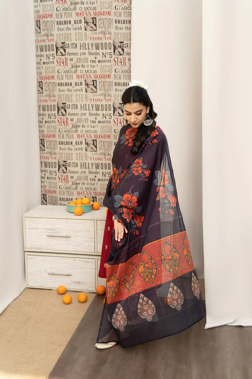 URGE - 3 PIECE EMBROIDRED DHANAK SUIT SV-1052