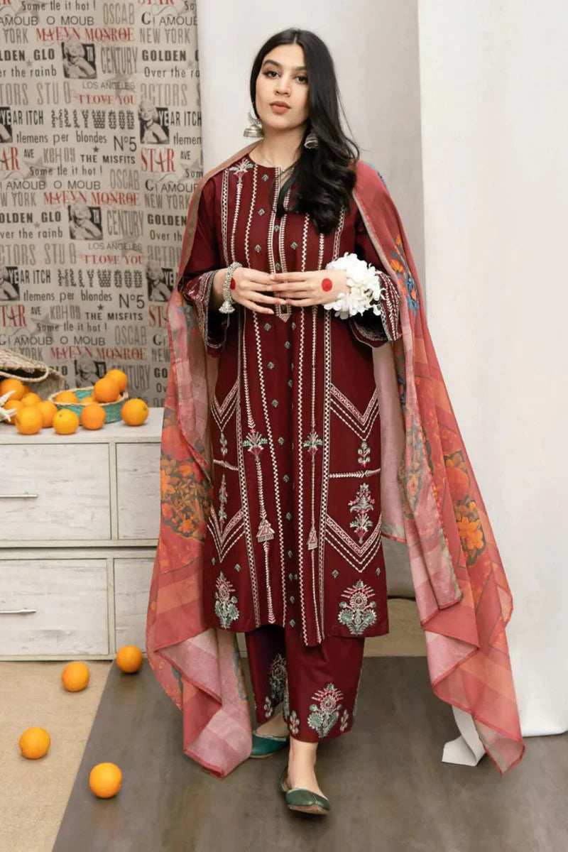 URGE - 3 PIECE EMBROIDRED DHANAK SUIT SV-1050