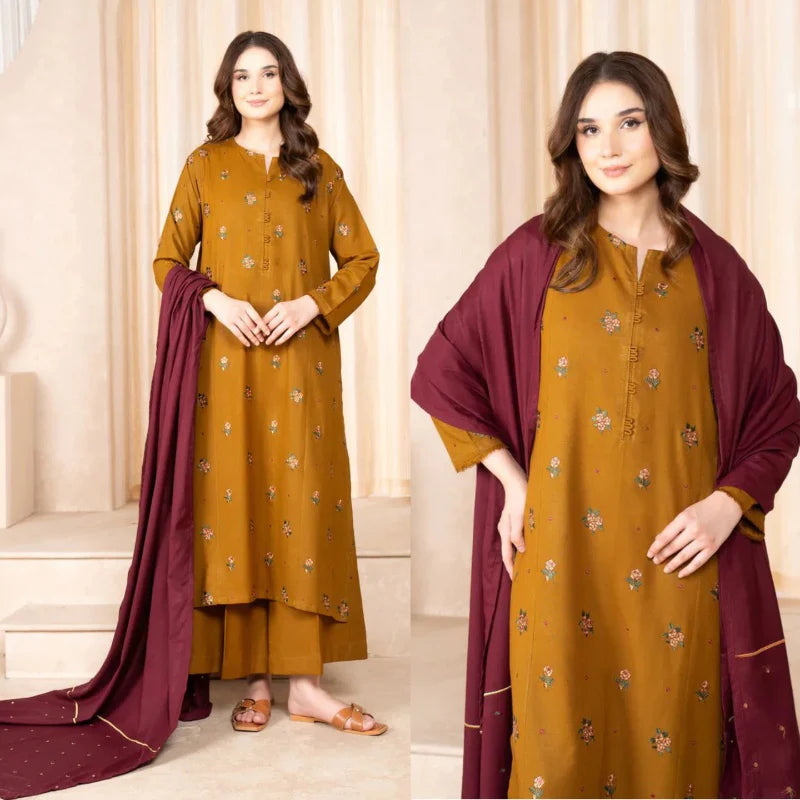 3 PIECE EMBROIDRED DHANAK SUIT BY ZARA SHAHJAHAN SV-1074