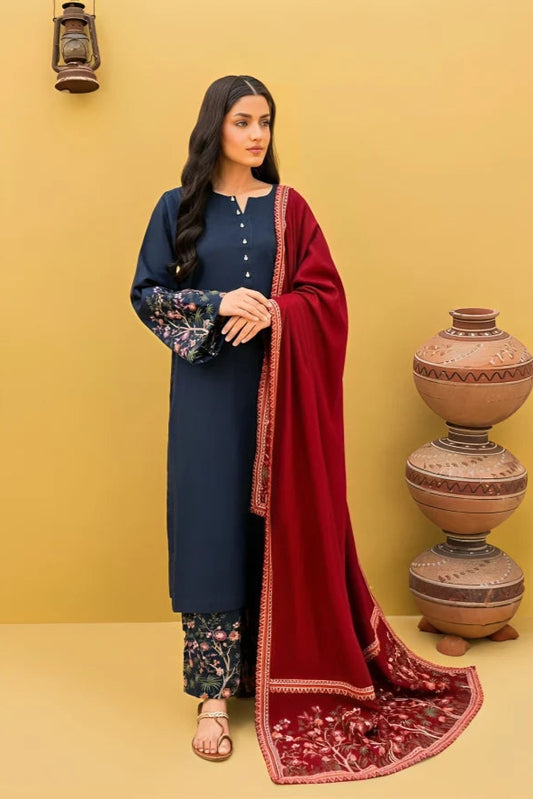 3 PIECE EMBROIDRED DHANAK SUIT SV-1027