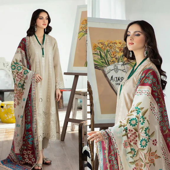 3 PIECE EMBROIDRED DHANAK SUIT -SV1016